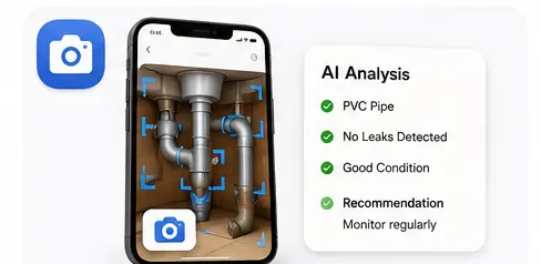 AI image analyzer identifying a plumbing issue