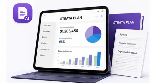 AI strata document review on a tablet