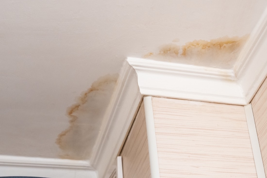 Water staining at a ceiling corner