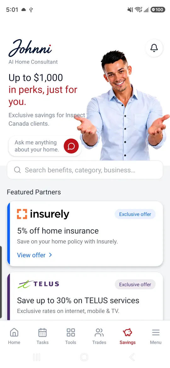 Johnni homeowner savings screen