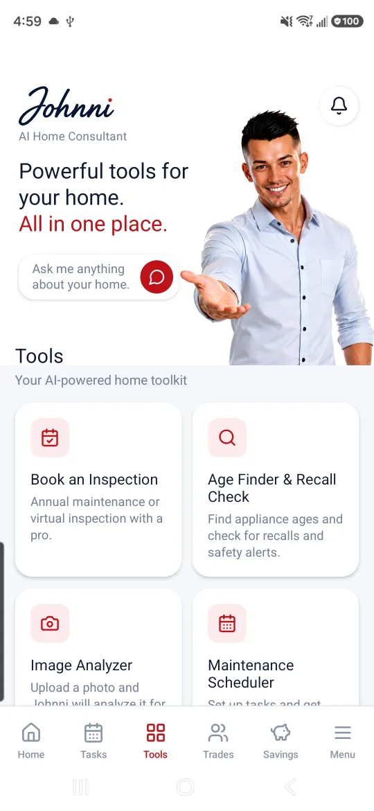 Johnni homeowner tools screen