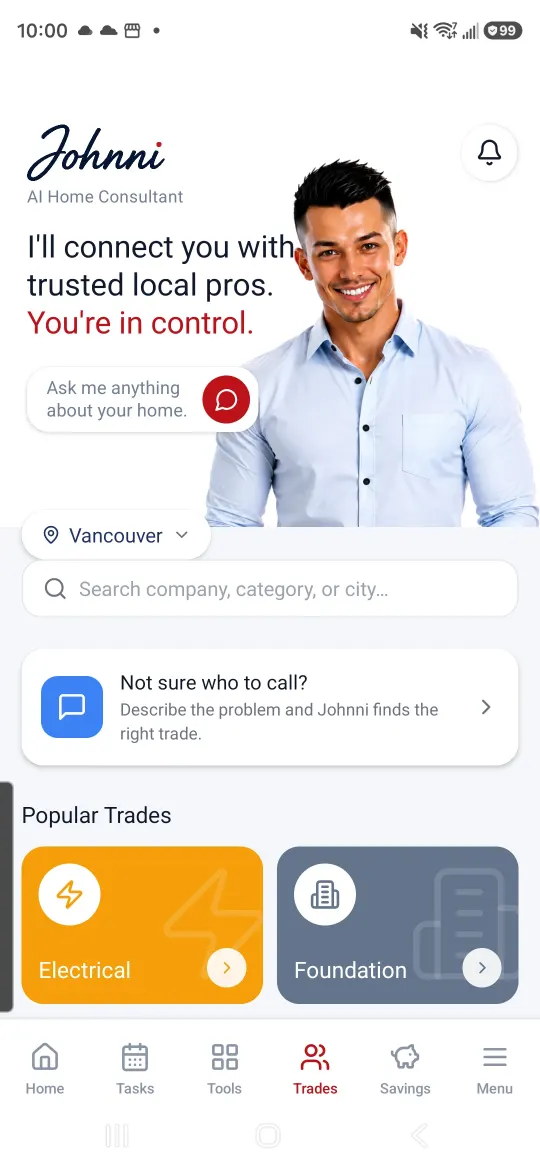 Johnni trusted trades screen